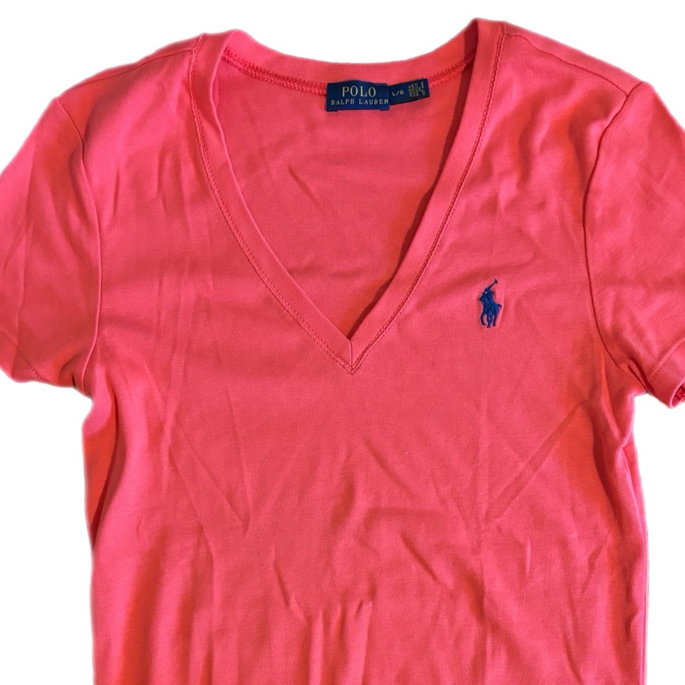 Polo by Ralph Lauren Women's Pink V-Neck Tee